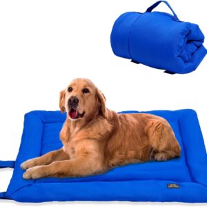 CANINE CANYON Travel Dog Beds, Foldable, Water Resistant, Machine Washable Dog Bed, Dog Bed for Medium Size Dog, Portable Indoor/Outdoor Dog Bed for Camping, Parks, or Home, Dark Blue