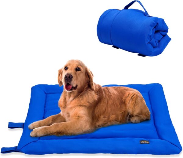 CANINE CANYON Travel Dog Beds, Foldable, Water Resistant, Machine Washable Dog Bed, Dog Bed for Medium Size Dog, Portable Indoor/Outdoor Dog Bed for Camping, Parks, or Home, Dark Blue