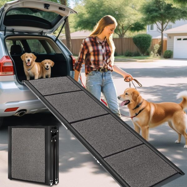 CJYMMFAN 180CM Folding Dog Car Ramp, Folding Dog Car Ramp for Large Dogs, Portable Pet Stair Ramp with Non-Slip Surface, Extra Long Dog Steps for Large Dogs Up to 150KG Get Into a Car, SUV & Truck