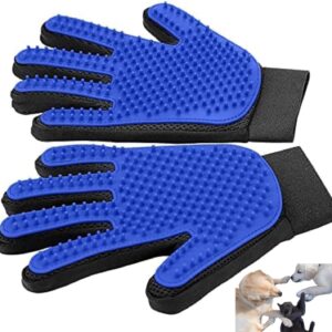 Cat Dog Grooming Glove, for Dog, Cat, Horse, Pet Brush Glove, Massage Tool with Enhanced Five Finger Design,for Dog,Cat,Rabbit,Horse with Long/Short Fur, (1 Pair) (Blue)