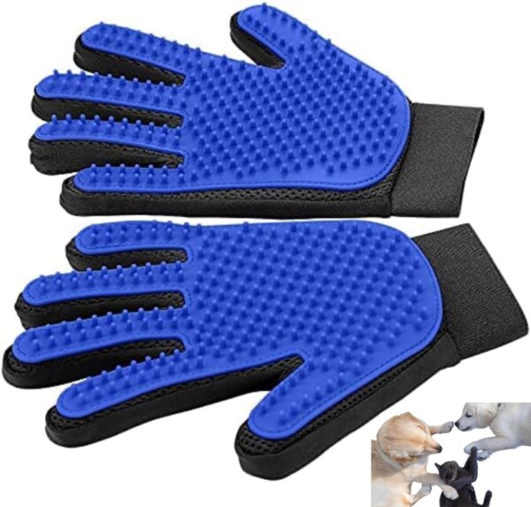 Cat Dog Grooming Glove, for Dog, Cat, Horse, Pet Brush Glove, Massage Tool with Enhanced Five Finger Design,for Dog,Cat,Rabbit,Horse with Long/Short Fur, (1 Pair) (Blue)