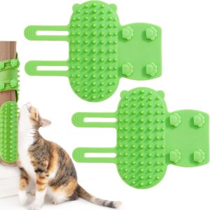 Cat Self Groomer, 2PCS Cat Brush, Silicone Soft 2-in-1 Self Cleaning Cat Corner Scratcher, Adjustable Corner Cat Scratcher Pet Tickling Artifact Suitable for Short and Long Haired Cats Dogs (Green)