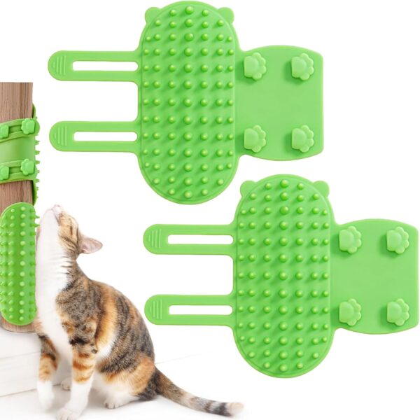 Cat Self Groomer, 2PCS Cat Brush, Silicone Soft 2-in-1 Self Cleaning Cat Corner Scratcher, Adjustable Corner Cat Scratcher Pet Tickling Artifact Suitable for Short and Long Haired Cats Dogs (Green)