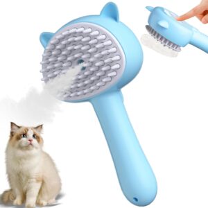 Cat Steam Brush, 4 in 1 Cat Steamy Brush Cleanser, Dog Massage Grooming Brush with Release Button, Pet Hair Cleaning Shedding Comb for Kitten by ZITSMS(Blue)