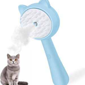 Cat Steam Brush with Handle, 3 In 1 Steam Cat Brush, Silicone Massage Steamy Pet Grooming Brush for Shedding, Pet Hair Cleaning Mist Comb for Cats Dogs by ZITSMS(Blue)