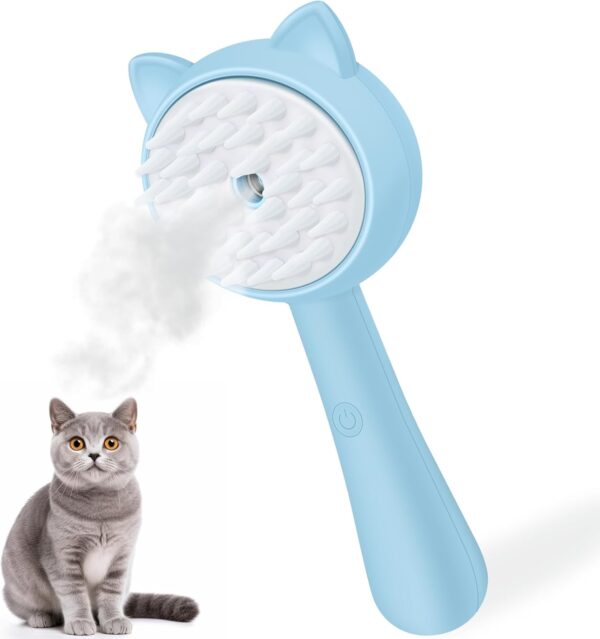 Cat Steam Brush with Handle, 3 In 1 Steam Cat Brush, Silicone Massage Steamy Pet Grooming Brush for Shedding, Pet Hair Cleaning Mist Comb for Cats Dogs by ZITSMS(Blue)