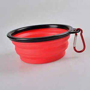 Collapsible Bowl Food & Water Feeder with Climbing Button Carabiner for Outdoor Travel, Portable folding Pet Dog Cat bowl 6 colours (Red)