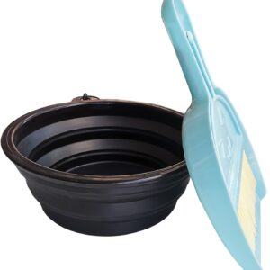 Collapsible Dog Bowl with Broom and Dustpan Foldable Pet Feeding Bowls for Cats Dogs 1000ML Large 34oz Expandable Silicone Food and Water Travel Bowl Cup Dish with Carabiner (black)