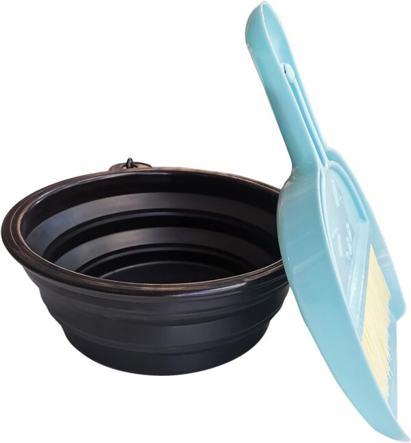 Collapsible Dog Bowl with Broom and Dustpan Foldable Pet Feeding Bowls for Cats Dogs 1000ML Large 34oz Expandable Silicone Food and Water Travel Bowl Cup Dish with Carabiner (black)