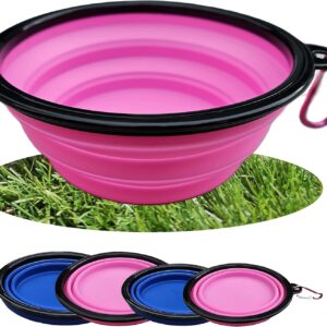 Collapsible Travel Dog Bowl Portable Large Or Small Pet Water and Food Feeding Bowl Outdoor Easy To Carry With Hook Blue or Pink (Pink Small)