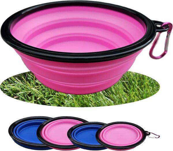 Collapsible Travel Dog Bowl Portable Large Or Small Pet Water and Food Feeding Bowl Outdoor Easy To Carry With Hook Blue or Pink (Pink Small)