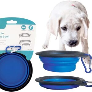 Collapsible Travel Pet Bowl with Soft Rimmed Edge, Portable, Lightweight, Travel Dish for Dogs, Cats and Other Medium to Small Animals. BPA Free, Eco Friendly and Features a Caribiner Clip