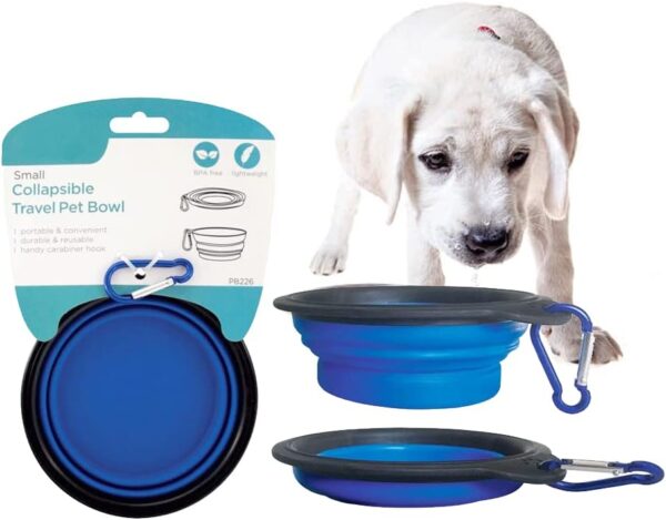 Collapsible Travel Pet Bowl with Soft Rimmed Edge, Portable, Lightweight, Travel Dish for Dogs, Cats and Other Medium to Small Animals. BPA Free, Eco Friendly and Features a Caribiner Clip