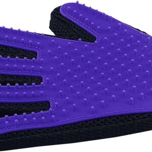 DELOMO Pet Hair Remover Glove - Gentle Grooming Brush Deshedding Massage Mitt with Enhanced Five Finger Design Perfect for Dogs & Cats Long Short Fur 1 Pack (Right-hand), Purple