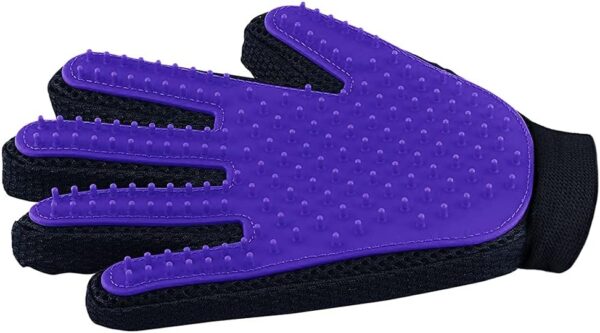 DELOMO Pet Hair Remover Glove - Gentle Grooming Brush Deshedding Massage Mitt with Enhanced Five Finger Design Perfect for Dogs & Cats Long Short Fur 1 Pack (Right-hand), Purple