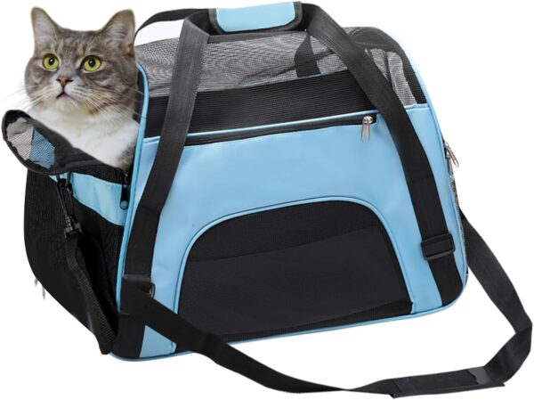 DONYER POWER Soft Sided Pet Carrier for Dogs & Cats Comfort Airline Approved Under Seat Travel Tote Bag, Travel Bag for Small Animals with Mesh Top and Sides,BLUE