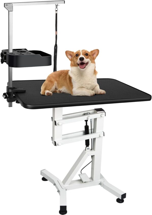 DiDiBirDi 31' Lift Dog Grooming Table, Rotating Desktop Grooming Table for Dogs,Pneumatic Lift Adjustable Small Pet Grooming Station, Anti-Skid Rubber Rotatable Desktop,Pet Grooming Table for Home