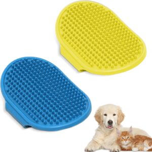 Dog Bath Brush, Pet Grooming Brush - 2 Pcs Pet Bath Brush with Adjustable Ring Handle, Professional Dog and Cat Shedding Tool with Self-Gently Removes Knots and Tangles