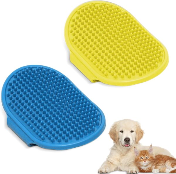 Dog Bath Brush, Pet Grooming Brush - 2 Pcs Pet Bath Brush with Adjustable Ring Handle, Professional Dog and Cat Shedding Tool with Self-Gently Removes Knots and Tangles