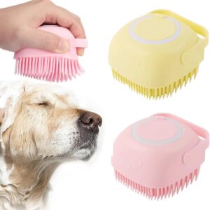 Dog Bath Brush Scrubber Soft Silicone Pet Grooming Brush Bath Shampoo Massage Dispenser Shower Brush For Short Long Haired Dogs And Cats (Blue+Pink) (Yellow&Pink)