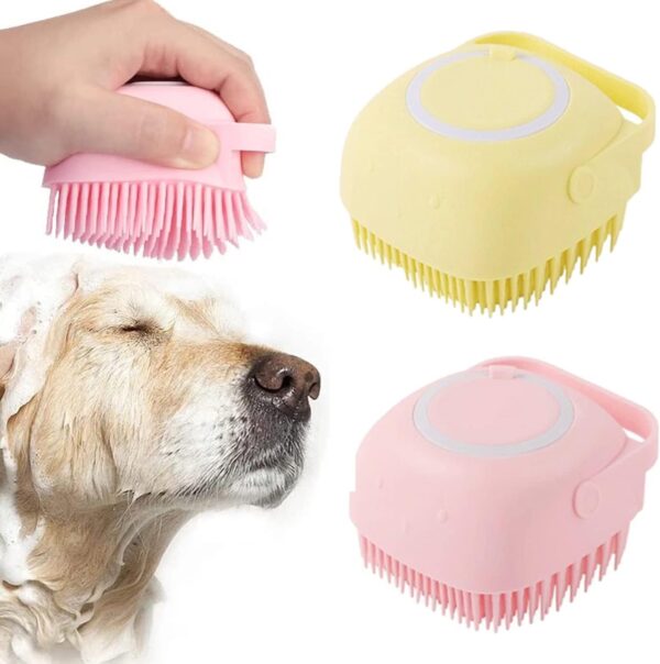 Dog Bath Brush Scrubber Soft Silicone Pet Grooming Brush Bath Shampoo Massage Dispenser Shower Brush For Short Long Haired Dogs And Cats (Blue+Pink) (Yellow&Pink)