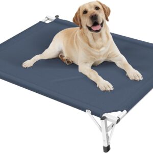 Dog Bed Medium Size Dog: Raised Elevated Cooling Cots Chew Proof Dog Bed - Portable Outdoor or Indoor Pet Bed with Skid-Resistant Feet, Navy, M