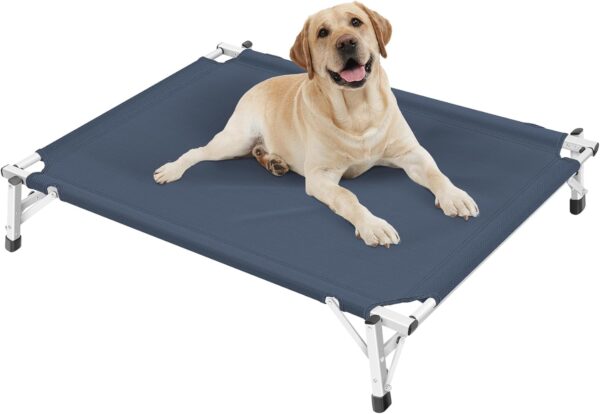 Dog Bed Medium Size Dog: Raised Elevated Cooling Cots Chew Proof Dog Bed - Portable Outdoor or Indoor Pet Bed with Skid-Resistant Feet, Navy, M