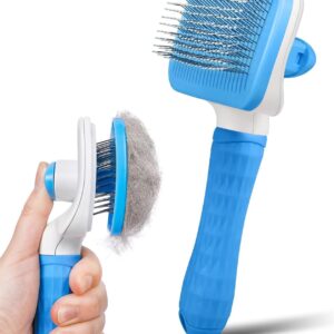 Dog Brush-Dog Brush Cat Brush Grooming Comb,Pet Grooming Tool with Cleaning,Easy to Remove Loose Undercoat, Pet Massaging Tool Suitable for Pets with Long or Short Hair (Blue)