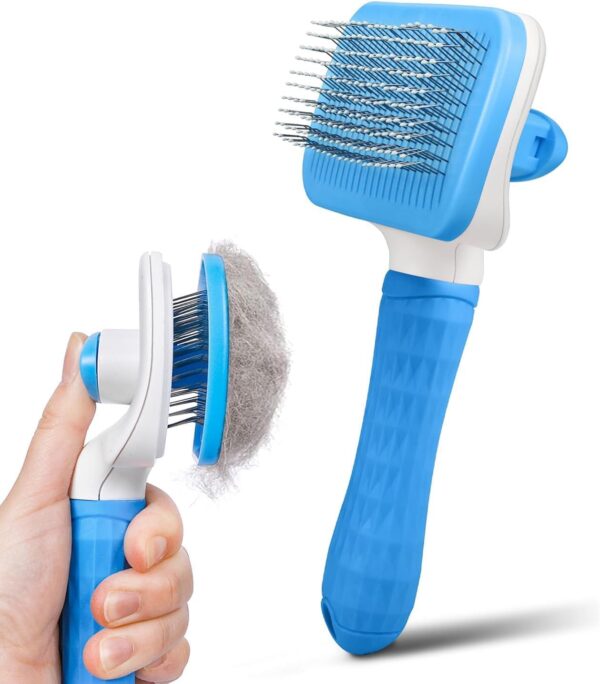 Dog Brush-Dog Brush Cat Brush Grooming Comb,Pet Grooming Tool with Cleaning,Easy to Remove Loose Undercoat, Pet Massaging Tool Suitable for Pets with Long or Short Hair (Blue)