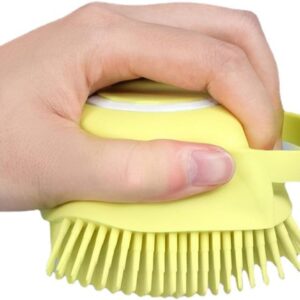 Dog Cat Bath Brush Pet Grooming Soothe Massage Brush with Shampoo Dispenser Soft Silicone Bristle for Dogs and Cats Long Short Haired Puppy Washing Shower Grooming - Yellow