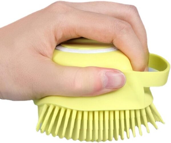 Dog Cat Bath Brush Pet Grooming Soothe Massage Brush with Shampoo Dispenser Soft Silicone Bristle for Dogs and Cats Long Short Haired Puppy Washing Shower Grooming - Yellow