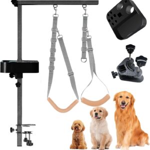 Dog Grooming Arm - 35" Dog Grooming Table Arm Foldable Dog Grooming Stand with Loop Noose and Grooming Tools Organizer for Small Medium Dogs, Grey