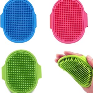 Dog Grooming Brush 4-in-1 Rubber Pet Groom Mitt Hair Fur Groom Massage Comb Bath Brush, Dog Shower Brush with Adjustable StrapGentle Grooming for Dogs & Cats with Long/Short/Curly Hair(3Pc)