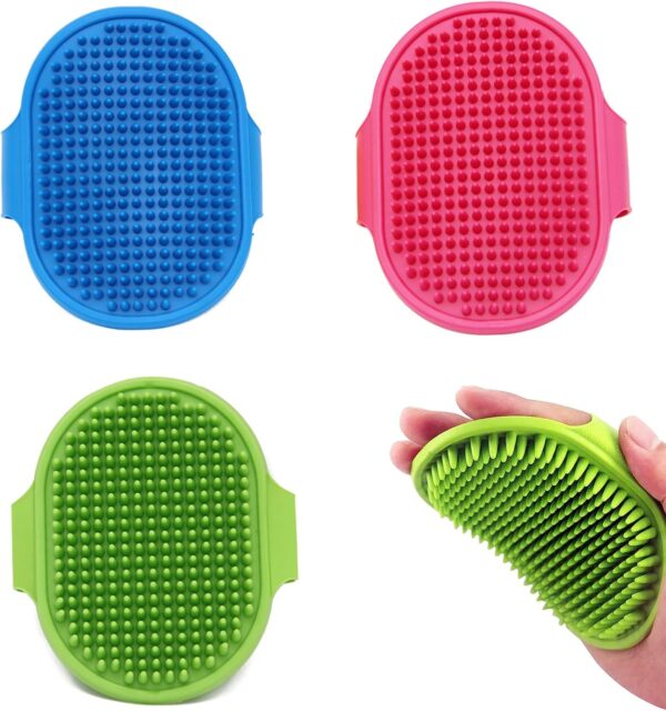 Dog Grooming Brush 4-in-1 Rubber Pet Groom Mitt Hair Fur Groom Massage Comb Bath Brush, Dog Shower Brush with Adjustable StrapGentle Grooming for Dogs & Cats with Long/Short/Curly Hair(3Pc)