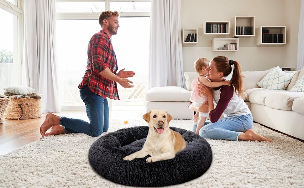 grey dog bed doggy raised pets faux warming covers female snuggly therapy doghnut dount miniature