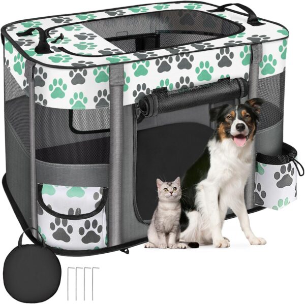 Eyein Dog Playpen, Portable Large Cat Pet Playpens for Indoor Outdoor, Foldable Pet Crates Kennel House with Carrying Case, Breathable Visible Exercise Tent Cage for Puppy Rabbits and Small Animals