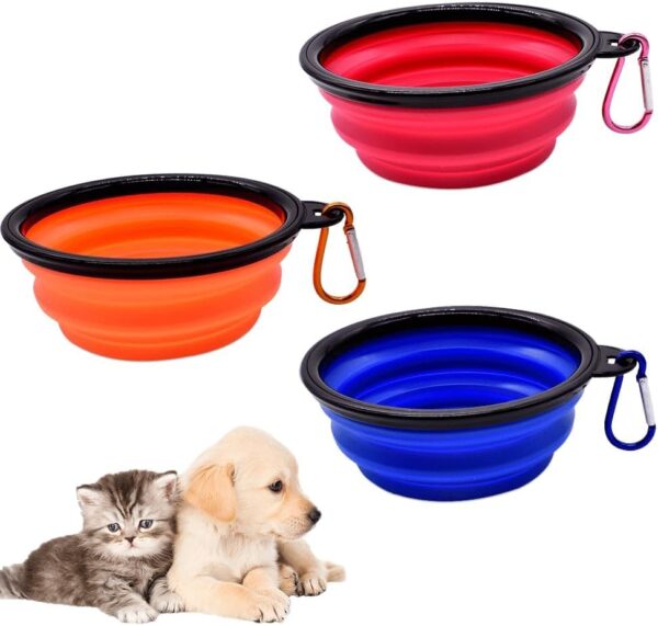 Food Bowls Dog, 3Pcs 350ml Foldable Dog Travel Bowls Collapsible Dog Water Bowls Portable Dog Food Bowl with Carabiner Pet Cat Feeding Cup Dish for Traveling Walking Hiking(Blue,Orange,Pink)