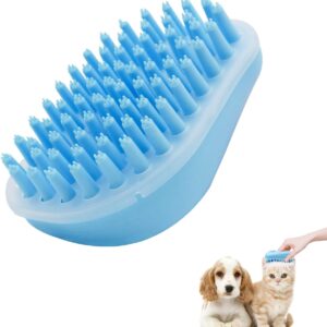 FuninCrea Cat Dog Bath Brush, Rubber Pet Sheddy Brush with Removable Screen, Gentle Dog Massage Brush Bristles Shedding Kit Pet Bath Brush for Washing, Grooming for Long Short Haired Pets (Blue)