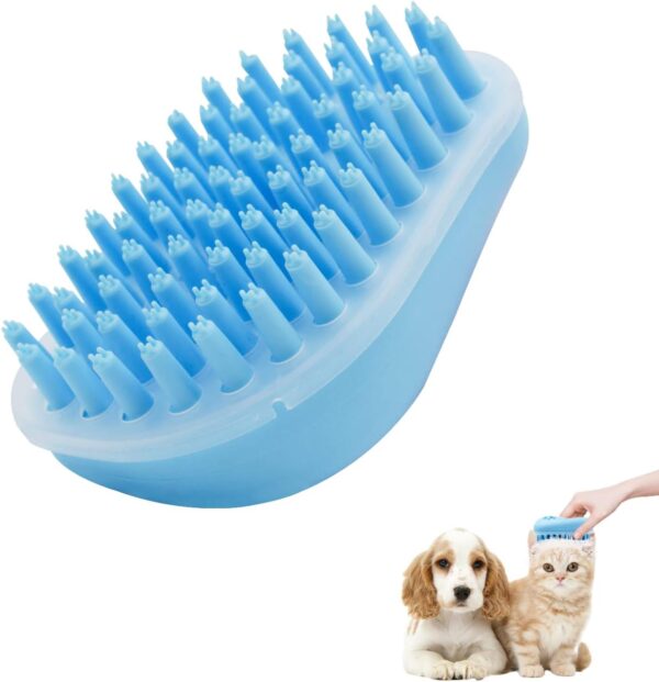 FuninCrea Cat Dog Bath Brush, Rubber Pet Sheddy Brush with Removable Screen, Gentle Dog Massage Brush Bristles Shedding Kit Pet Bath Brush for Washing, Grooming for Long Short Haired Pets (Blue)