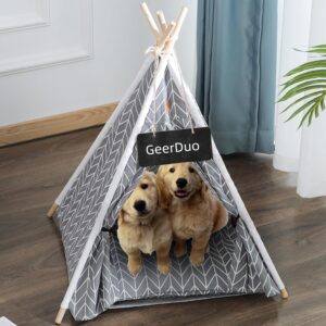 GeerDuo Pet Teepee Dog(Puppy) & Cat Bed - Portable Pet Tents & Houses for Dog(Puppy) & Cat (Grey)