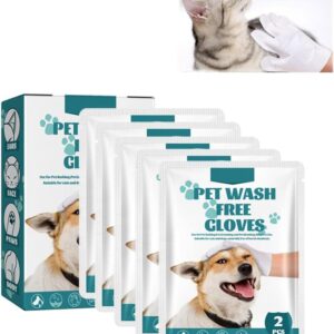 HADAVAKA Pet For Dogs & Cats Cleansing Grooming With Lno Rinse Disposable 5 Fingers Gloves, Pet Cleaning Gloves, No Cleaning, White (3 boxes)