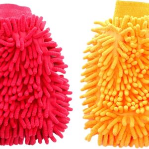 HAICN 2Pcs Chenille Microfiber Dog Towel Mitt Pet Grooming Glove Gentle Dog Bathing Scrubber Gloves Super Absorbent Washable for Small Medium and Large Cats Dogs