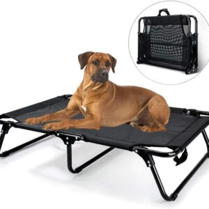 Hmpet Elevated Pet Bed Portable Cooling Camping Raised Dog Bed Folding Pet Cot Dog Lounger Bed with Washable & Breathable Mesh for Indoor & Outdoor,L/107 * 62 * 20cm