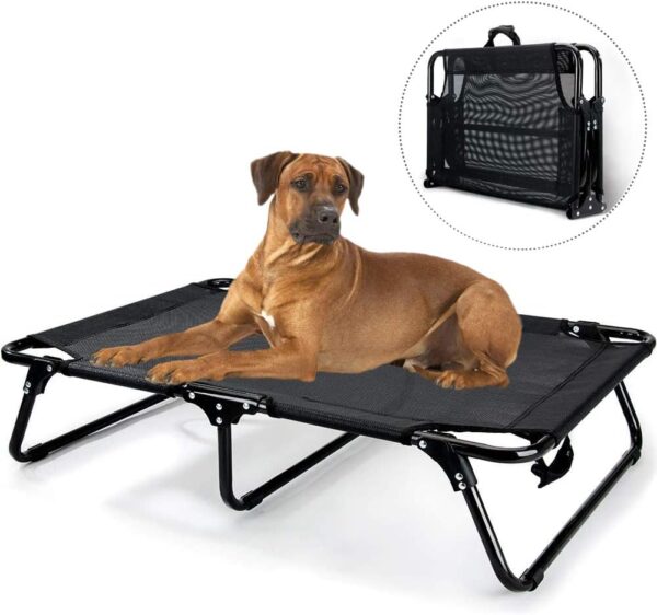 Hmpet Elevated Pet Bed Portable Cooling Camping Raised Dog Bed Folding Pet Cot Dog Lounger Bed with Washable & Breathable Mesh for Indoor & Outdoor,L/107 * 62 * 20cm