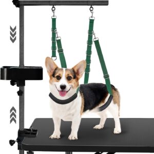 Huioqwe Dog Grooming Table Arm with Clamp and Grooming Tool Tray - 35'' Height Adjustable Pet Grooming Stand, Loop Noose for Small and Medium Dogs at Home