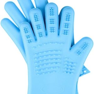 Infinitely Great Home Decor Center 1 pairs Pet Hair Brush Silicone Comb Dog Cat Grooming Massage Waterproof Soft Bath Gloves (Light blue)