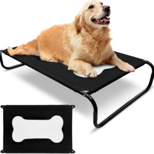 JR JUMIAR Cooling Elevated Dog Bed, 43"x 26" Bone Shaped Raised Dog Bed for Medium Dogs, Portable Indoor & Outdoor Pet Hammock with Washable Breathable Mesh and Skid-Resistant Feet, Black, 8" High