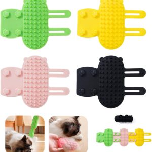 KASESSS 4 Pieces Pet Tickling Artifact, Silicone 2-in-1 Cat Self Groomer, Soft Tickling Comb Pet Brush, Adjustable Self Cleaning Cat Brush, Cat Corner Scratcher for Table Legs Climbing Frame