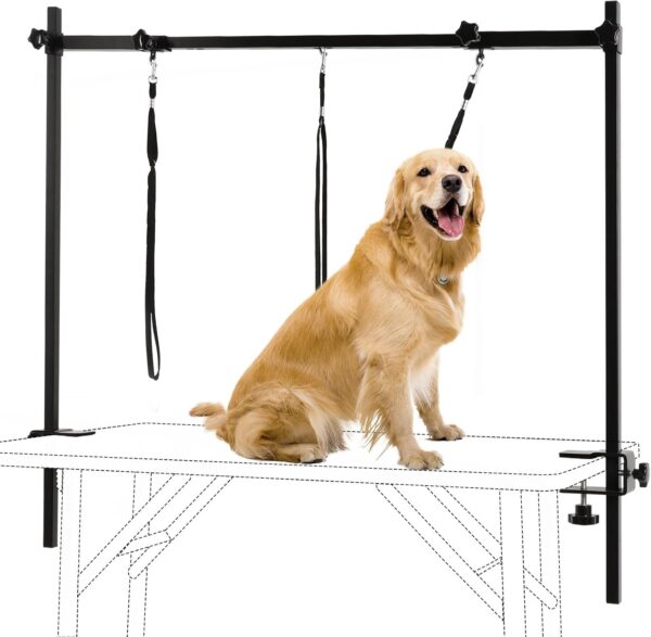 KELIXU Dog Grooming Arm with Clamps - H Shape, Pet Grooming Table Arm with 3 Loop Noose, Pet Grooming Supplies for Large/Medium/Small Pets, 32" Height Adjustable and 34" - 50" Width Adjustable, Black