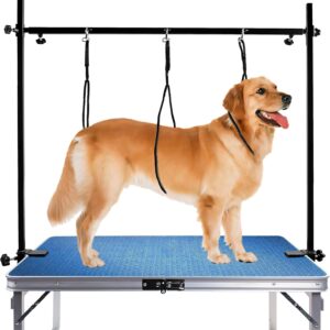 Kalolary 35.5in Dog Grooming Arm, H-Shape Pet Grooming Table Arm with Clamp Loop Noose No Sit Haunch Holder, Width & Height Adjustment Grooming Arm for Large Medium Small Dogs